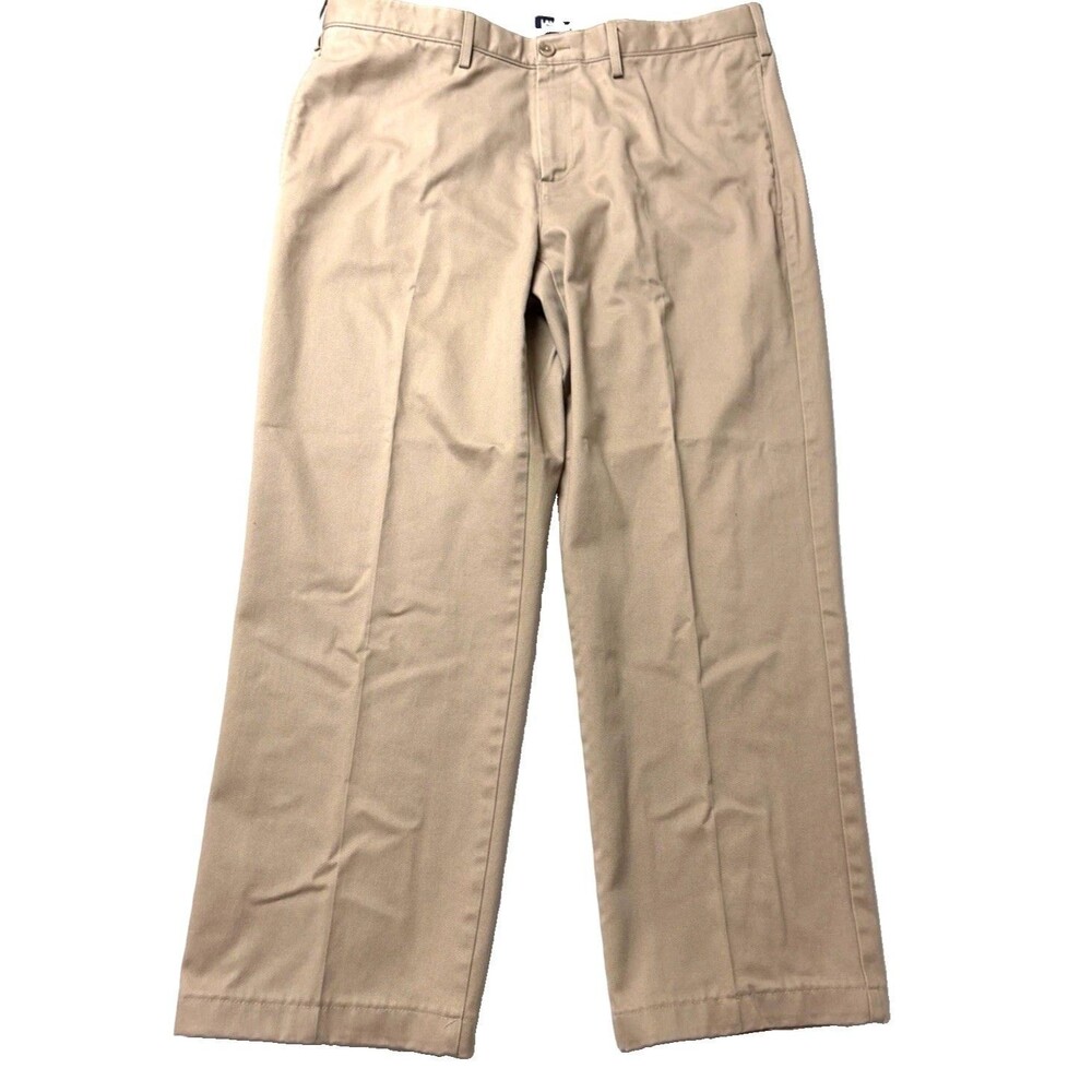 Lands' End Men's 38X28 Traditional Fit Flat Front Cotton Chino Pants Khaki